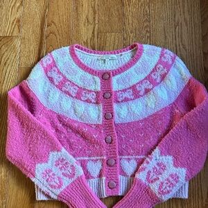 LoveShackFancy Dimples Heart Jacquard Cropped Cardigan Size M Well worn